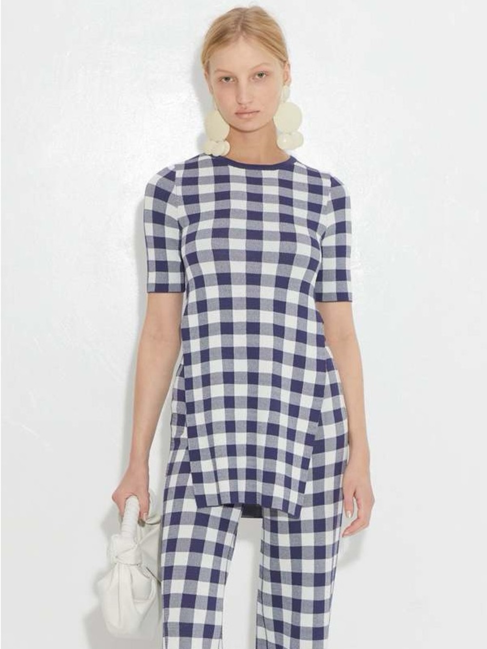$215 Simon Miller Gingham Canoga Knit Top Medium Womens - Navy Blue White